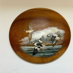 Vintage Myrtlewood Hand Painted Wooden Wall Decor Plaque Oregon/DUCKS/10”/Round
